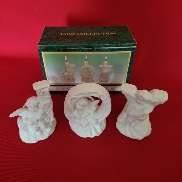 Christmas JOY Angel Candle Holder Set of 3 Jade Collection - Picture 3 of 12